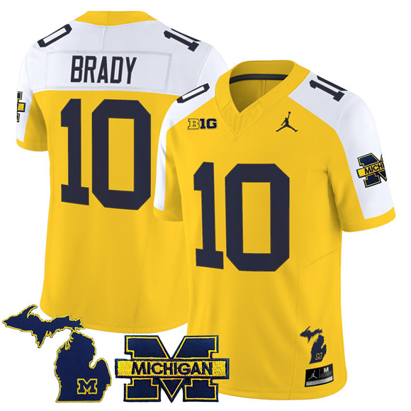 Men's Michigan Wolverines #10 Tom Brady Maize Alternate F.U.S.E. 2025 Vapor Limited Stitched Football Jersey